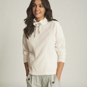 Reiss Mia White Fabric Mix Funnel Neck Sweatshirt in Cream Size L